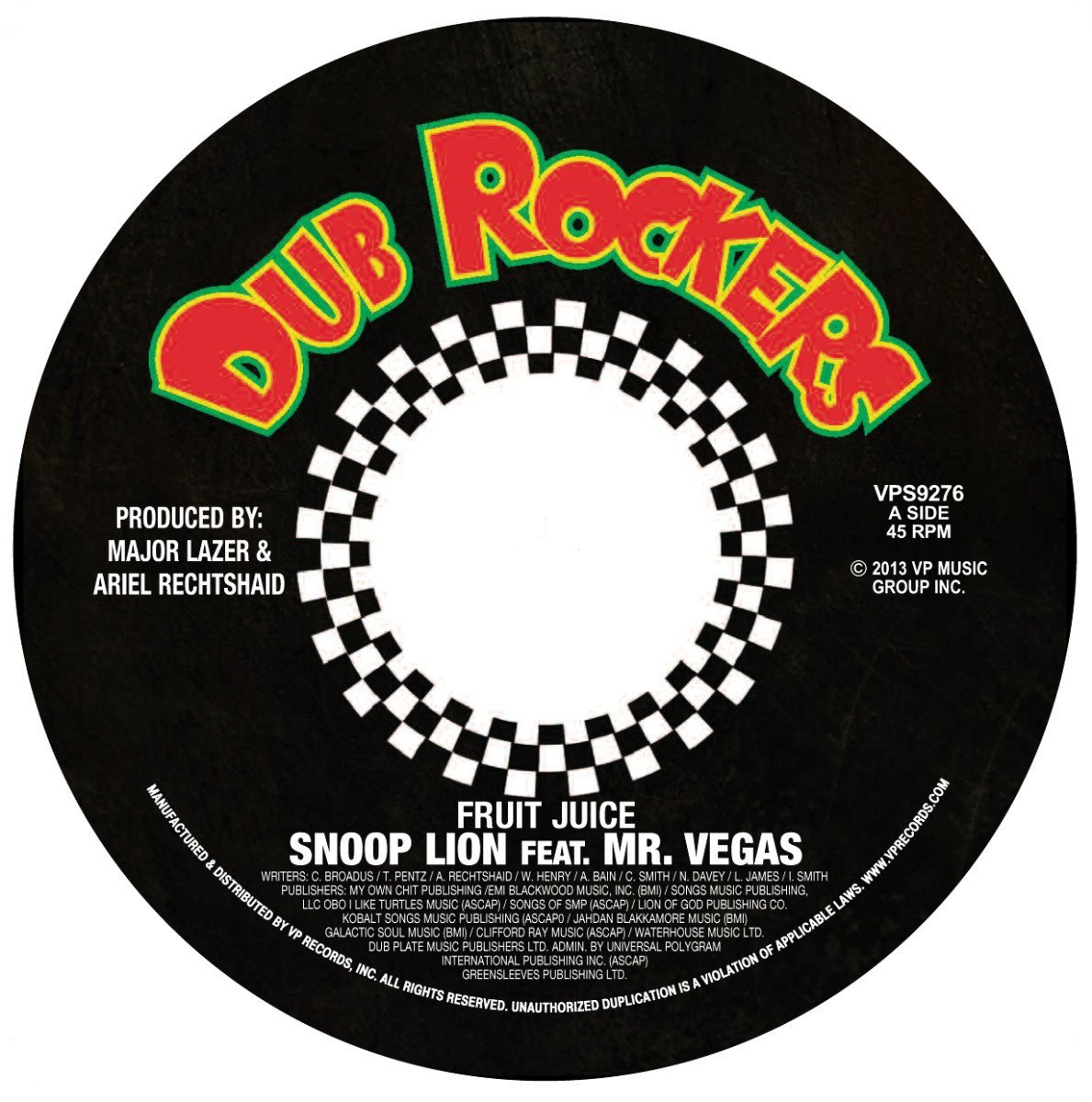 Copertina Vinile 33 giri Fruit Juice Singolo 45 Giri di Snoop Lion & Mr. Vegas