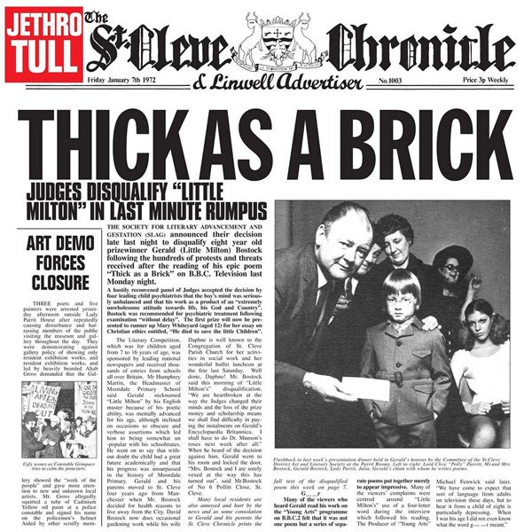 Copertina Disco Vinile 33 giri Thick As a Brick  di Jethro Tull